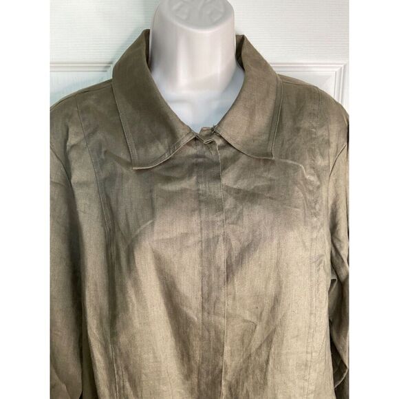 Richard Malcolm Woman Irish Linen Button Front Army Green 1X Lagen Boxy Boho - Picture 3 of 9